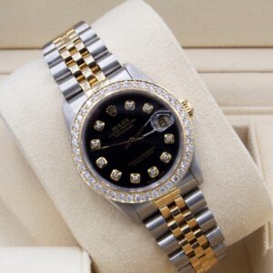 Rolex Datejust 31mm Custom 1ct VS Diamond Bezel & Custom Black Dial Women’s Watch