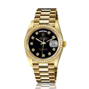 Rolex 36mm Presidential 18kt Gold Black Color Dial with Diamond Accent Diamond Bezel 18038