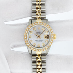 Rolex Lady DateJust 26 MOP Diamond Watch Steel and 18k Yellow Gold Diamond Bezel