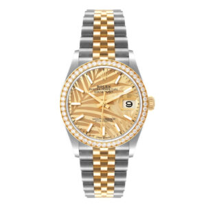 Rolex Datejust 36 Steel Yellow Gold Palm Dial Diamond Watch 126283 Unworn