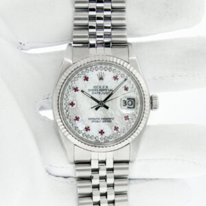 Rolex DateJust 36 MOP Diamond-Ruby Dial Steel & 18k White Gold Fluted Bezel Watch