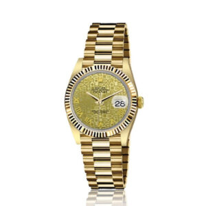 Rolex 31mm Presidential 18kt Gold Champagne Jubilee Roman Numeral Dial Flutted Bezel 68278