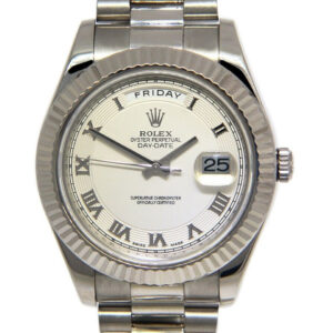 Rolex Day-Date II President 18k WG Ivory Concentric 41mm Watch ’10 B/P 218239