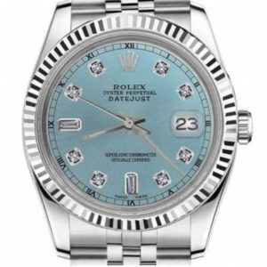 Rolex Ladies Rolex 26mm Datejust Stainless Steel Ice Blue Color Dial with 8 + 2 Diamond RT Deployment buckle