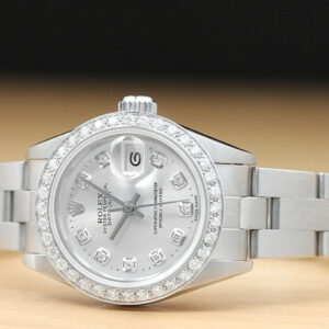 Rolex Ladies Silver Diamond Datejust 18k White Gold & Stainless Steel Watch