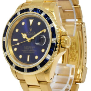 Rolex Submariner Date 18k Yellow Gold Blue Sapphire/Diamond 40mm Watch 16808