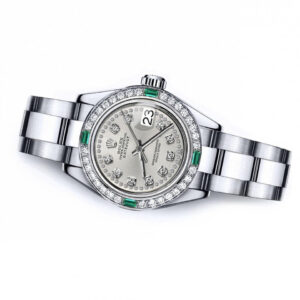 Rolex Silver String 36mm Datejust SS Diamond & Emerald Bezel