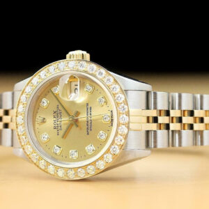 Rolex Ladies Datejust 69173 Factory Dial 18k Gold & Steel Watch 1.1 Ct Bezel