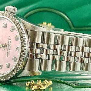 Rolex Midsize Oyster Perpetual 31mm 2ct Diamonds Pink Dial Steel Automatic Watch