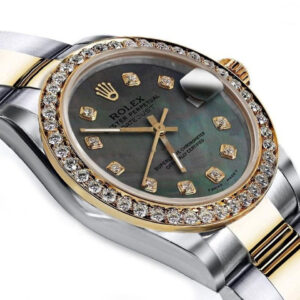 Rolex Men’s Rolex 36mm Datejust Two Tone Black MOP Mother Of Pearl Dial with Diamonds+ Bezel