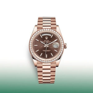 Rolex Day-Date 40 Rose Gold Chocolate Index Dial Diamond Bezel