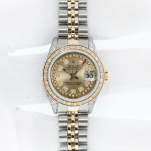 Rolex Lady DateJust 26 Champagne Diamond Watch Steel and 18k Gold Diamond Bezel