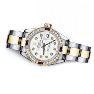 Rolex White logo 31mm Datejust Two Tone Diamonds + Ruby Bezel