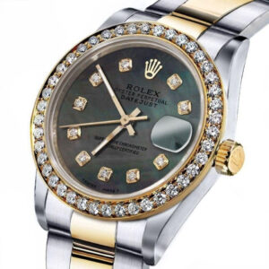 Rolex Men’s Rolex 36mm Datejust Two Tone Black MOP Mother Of Pearl Dial with Diamonds+ Bezel