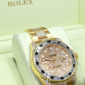 Rolex GMT Master II 116718 18k Yellow Gold Diamonds Dial Bezel B/P