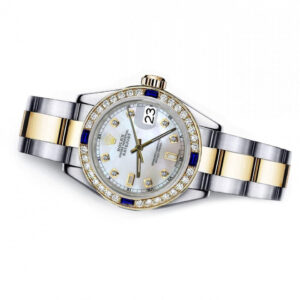 Rolex Pearl Baguette Track 26 Datejust Two Tone Diamonds + Sapphire Bezel