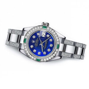 Rolex Emerald and Diamond 36mm Datejust SS Blue Color Treated MOP Diamond Dial Watch