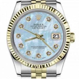 Rolex Ladies Vintage Rolex 26mm Datejust Two Tone Baby Blue MOP Mother Of Pearl Dial with Diamond Accent