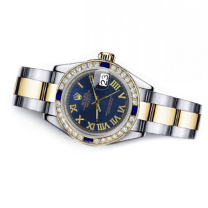 Rolex Navy Roman 26 Datejust Two Tone Diamonds + Sapphire Bezel