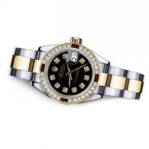 Rolex Black 31mm Datejust Two Tone Diamonds + Ruby Bezel