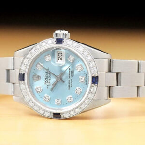 Rolex Ladies Datejust 18k White Gold Sapphire Diamond & Steel Watch 69240