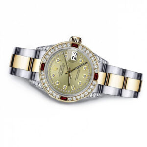 Rolex Champagne String 31mm Datejust Two Tone Diamond lugs & Rubies