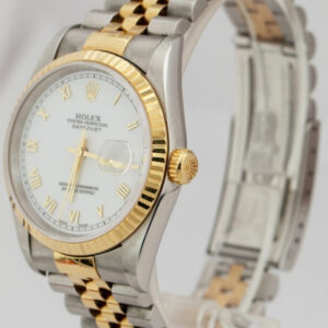 Rolex UNPOLISHED Rolex DateJust 36mm NO-HOLES White Roman 18K Gold Jubilee Watch 16233