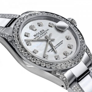 Rolex Men’s Rolex White Pearl 36mm Datejust S/S Oyster Perpetual Diamond Side + Bezel & Lugs