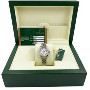 Rolex Ladies Datejust 179174 White Roman Dial Stainless Steel Box Papers 2011