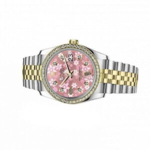 Rolex Women’s Rolex 31mm Datejust Vintage Diamond Bezel Two Tone Glossy Pink Flower Dial with 8 + 2 Diamond Accent