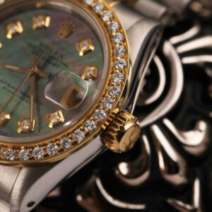 Rolex Ladies Rolex 26mm Datejust Vintage Diamond Bezel Two Tone Black MOP Mother Of Pearl Dial with Diamonds 69173