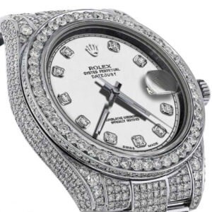 Rolex Mens 41mm Datejust II Stainless Steel White Color Dial with Diamond Accent RRT iced out full Bracelet