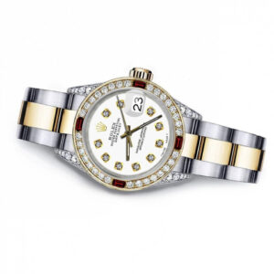 Rolex White 36mm Datejust Two Tone Diamond lugs & Rubies