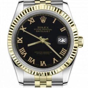 Rolex Ladies Vintage Rolex 26mm Datejust Two Tone Black Two Tone Black Roman Numeral Dial