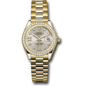 Rolex Datejust 28mm President 279138 Yellow Gold Watch Silver Star Diamond Dial