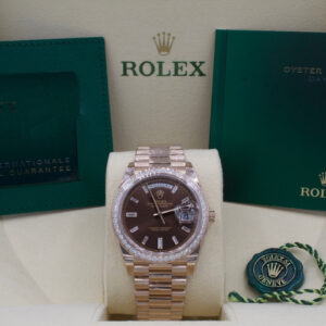 Rolex Day-Date 40 Factory Diamond Bezel & Baguette Dial UNWORN 2021 COMPLETE SET