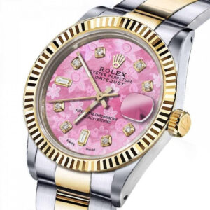 Rolex Women’s Rolex 31mm Datejust Two Tone Pink Flower MOP Mother of Pearl Dial with Baguette Diamond+ Classic