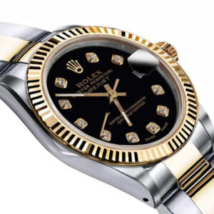 Rolex Ladies Rolex 26mm Datejust Two-Tone Black Color Dial with Diamonds+ Classic