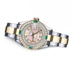 Rolex Pink String 36mm Datejust Two Tone Diamond + Emerald Bezel