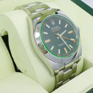 Rolex Milgauss 116400 Oyster Perpetual Green Crystal Watch MINT