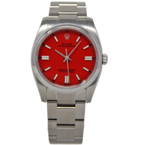 Rolex Oyster Perpetual 114200 34mm Auto. Steel Coral Red Index B/P1YrW #1077-3.1