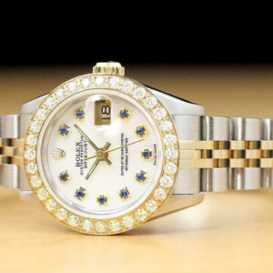 Rolex Ladies Datejust 69173 Mop Sapphire 1.1 Ct Diamond 18k Yellow Gold/ss Watch