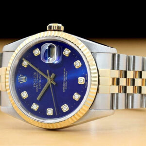 Rolex Mens Datejust 16233 Royal Blue Diamond Dial 18k Yellow Gold & Steel Watch