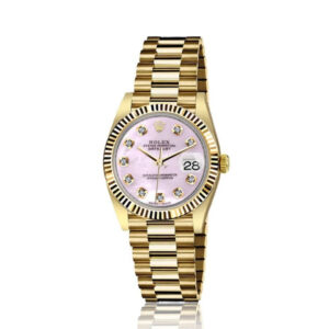 Rolex 31mm Presidential 18kt Gold Pink MOP Mother Of Pearl Diamond Dial Flutted Bezel 68278