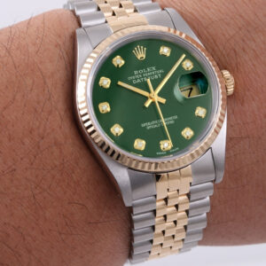 Rolex TT Datejust Custom “Emerald Green” Diamond Dial w/ Original Box 16013 Quickset Model 1980s