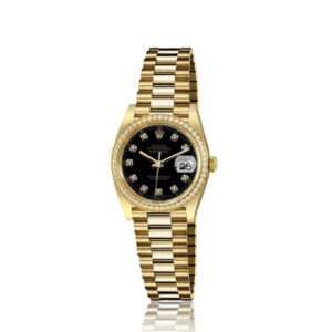 Rolex 26mm Datejust 18kt Gold Black Color Diamond Dial RT Diamond Bezel 6917