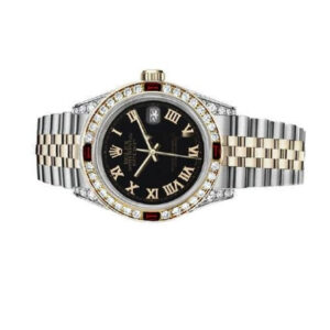 Rolex Ladies Rolex 26mm Datejust Two Tone Jubilee Black Color Roman Numeral Dial Bezel + Lugs + Rubies