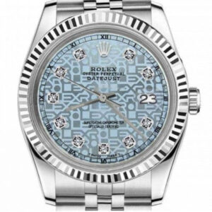 Rolex 36mm Datejust Rolex Logo Dial Ice Blue with Round Diamonds Jubilee Deployment Buckle