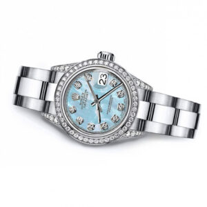 Rolex Baby Blue Pearl TR 31mm Datejust Stainless Steel Pave Diamond Lugs & Bezel