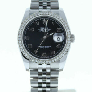 Rolex Datejust 116200 36mm Watch Black Arabic Dial & Custom 1Ct Diamond Bezel